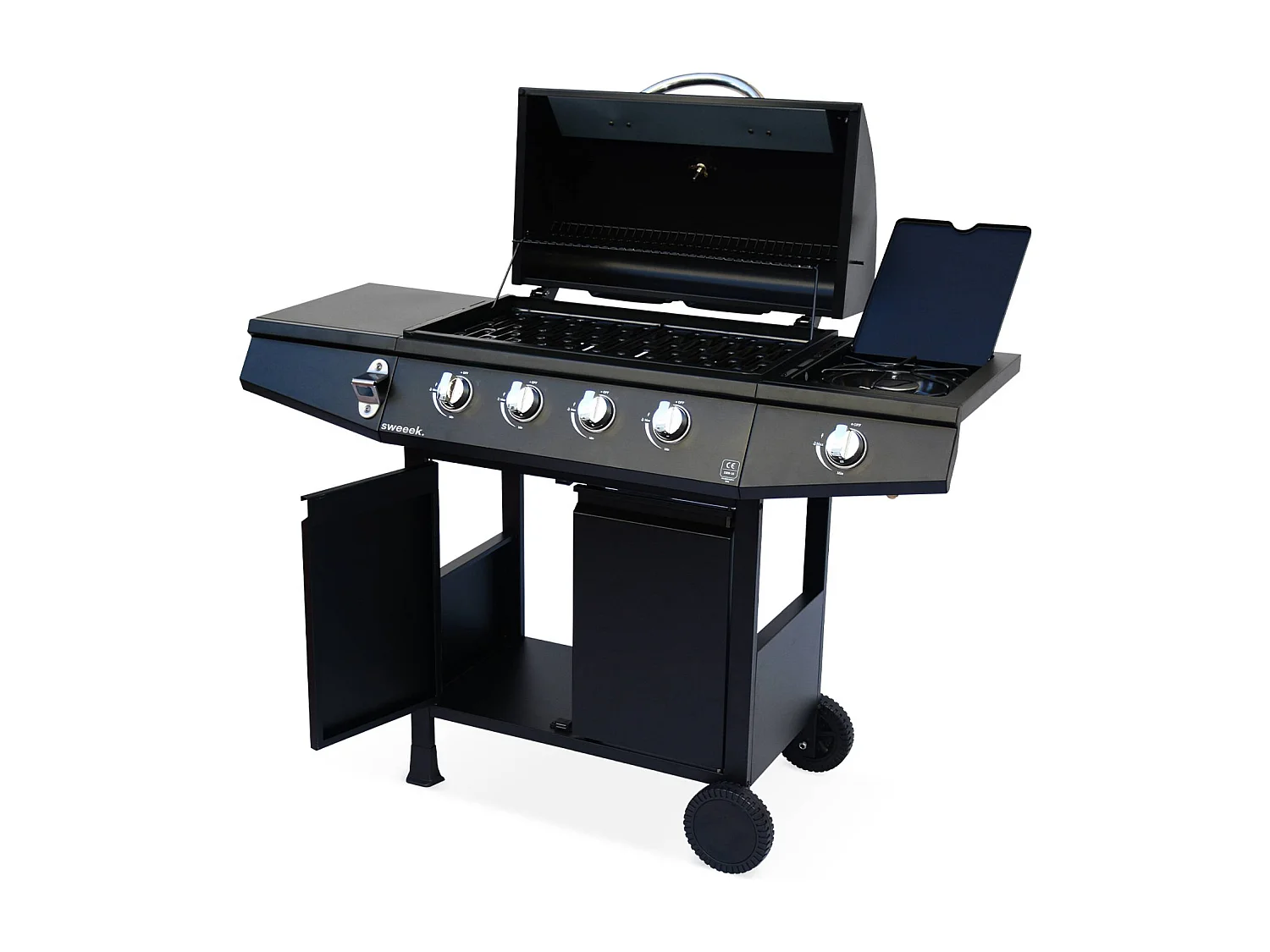 Barbacoa de gas de 5 quemadores y 1 quemador lateral negro