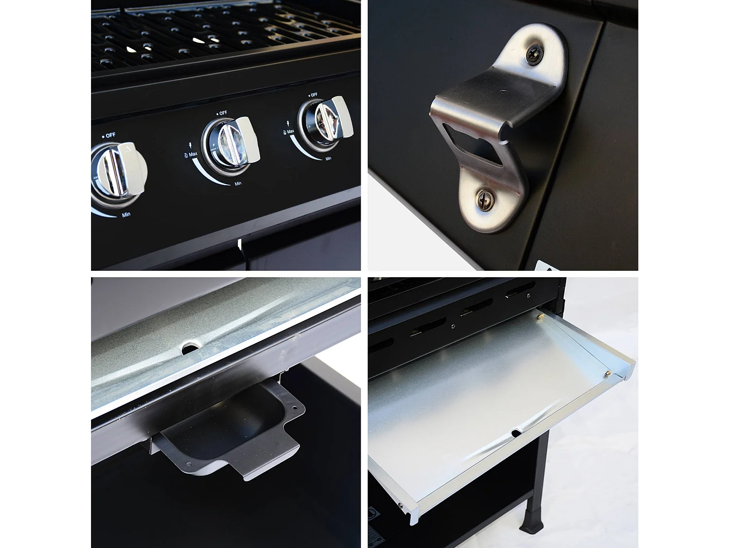 Barbacoa de gas de 5 quemadores y 1 quemador lateral negro