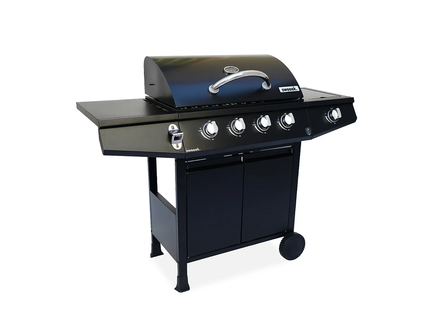 Barbacoa de gas de 5 quemadores con 1 quemador lateral negro