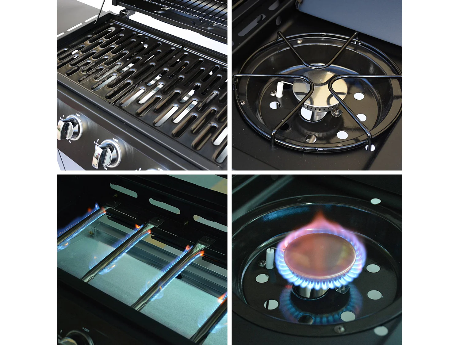 Barbacoa de gas de 5 quemadores con 1 quemador lateral negro