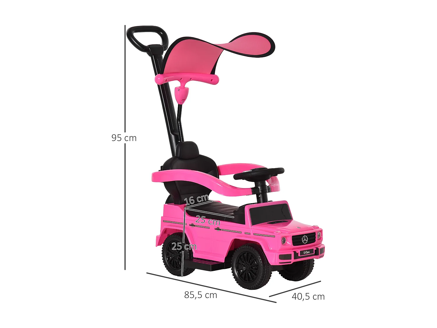 Porteur enfants voiture enfant multi-équipée 12-36 mois klaxon marche-pieds, garde-corps et ombrelle rose