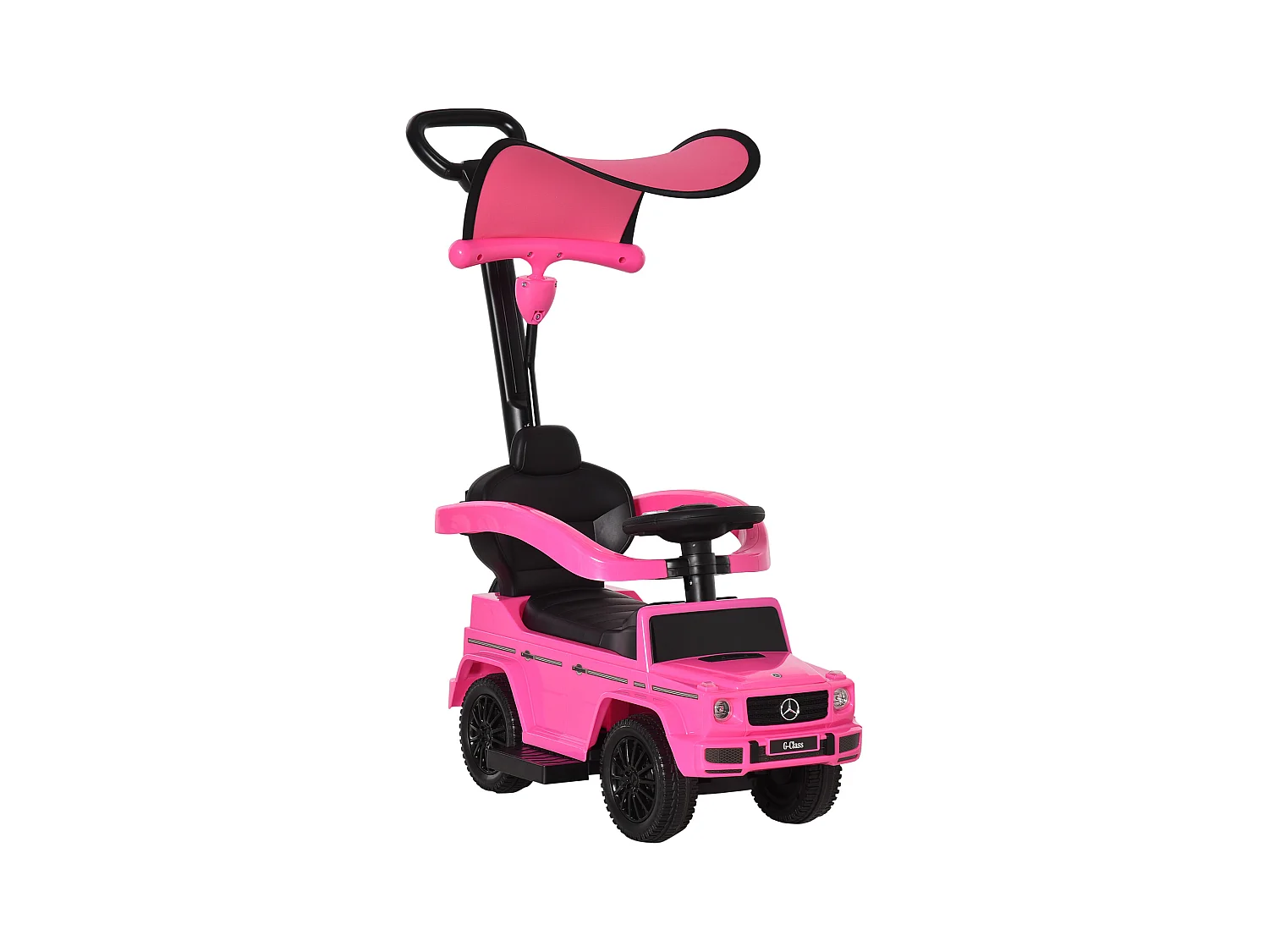 Porteur enfants voiture enfant multi-équipée 12-36 mois klaxon marche-pieds, garde-corps et ombrelle rose