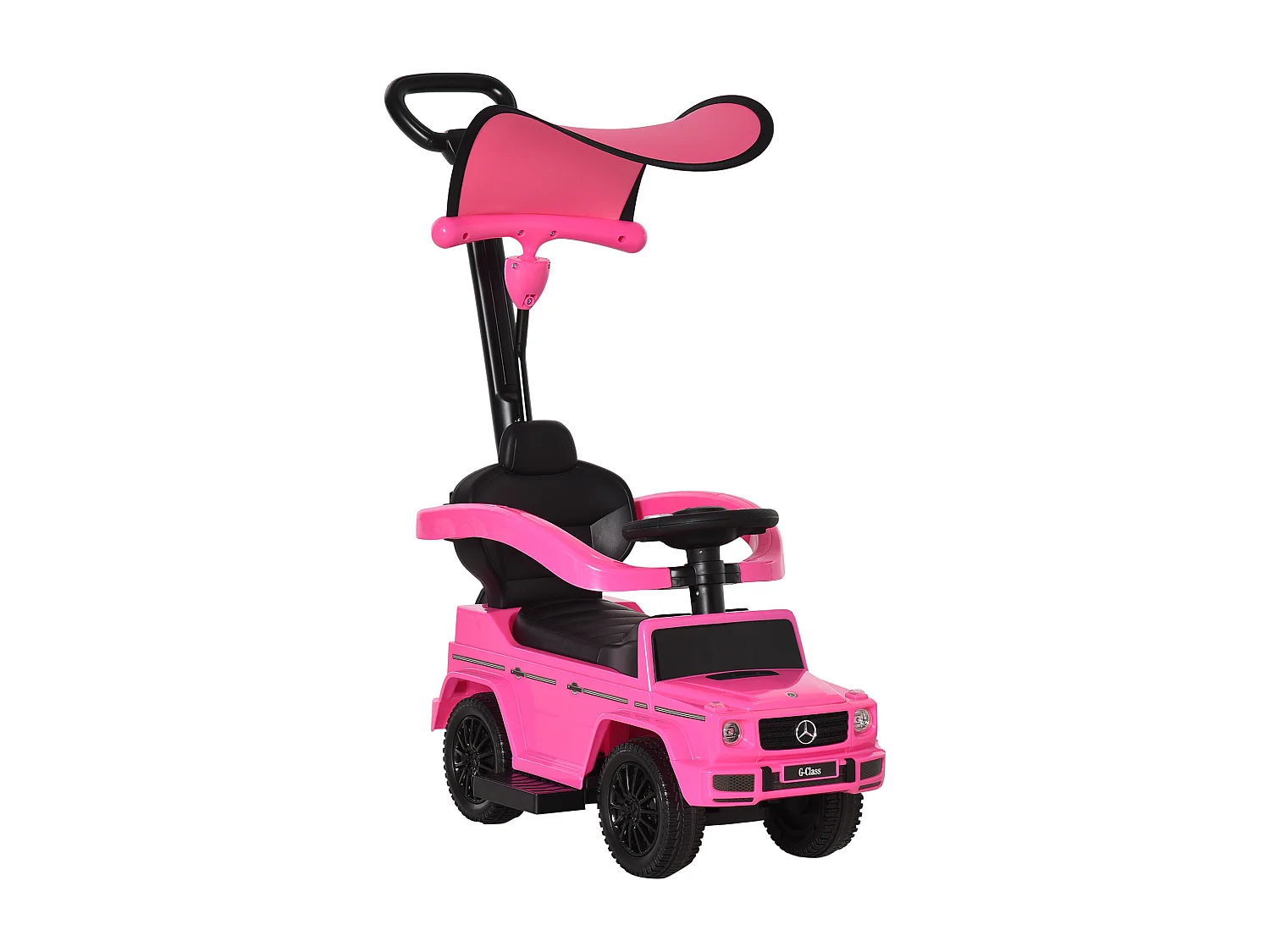 Porteur enfants voiture enfant multi-équipée 12-36 mois klaxon marche-pieds, garde-corps et ombrelle rose