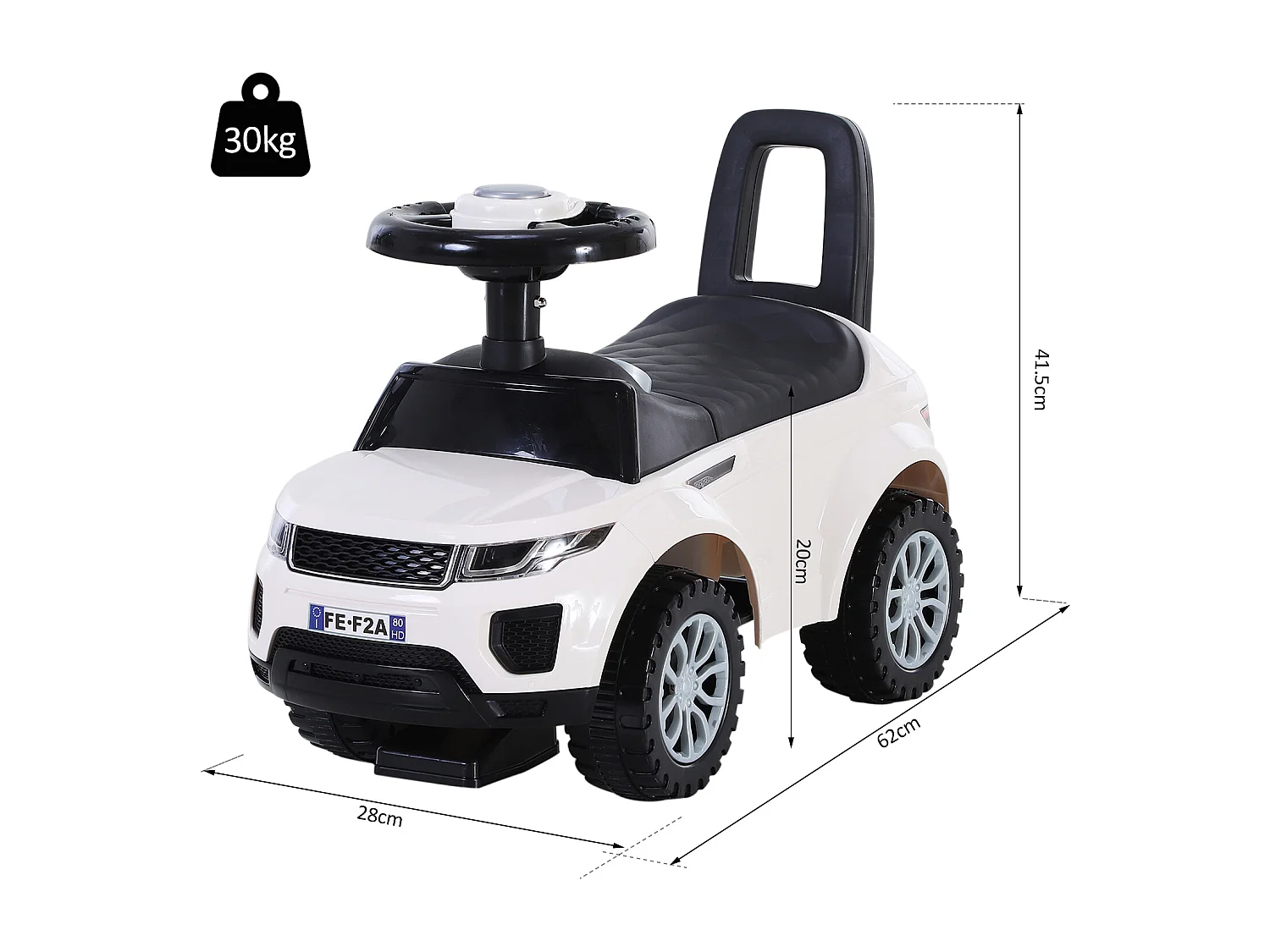 Porteur enfants voiture 12-36 mois coffre klaxon blanc