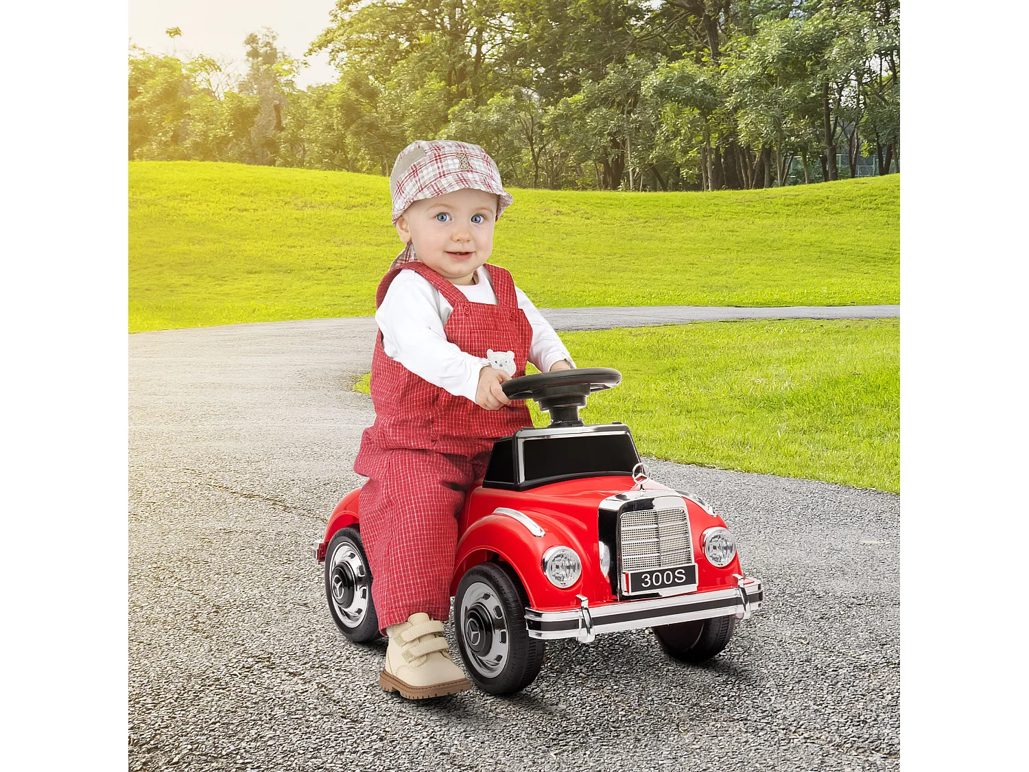 Porteur enfant voiture licence Mercedes-Benz 300S coffre butée arrière anti-basculement rouge