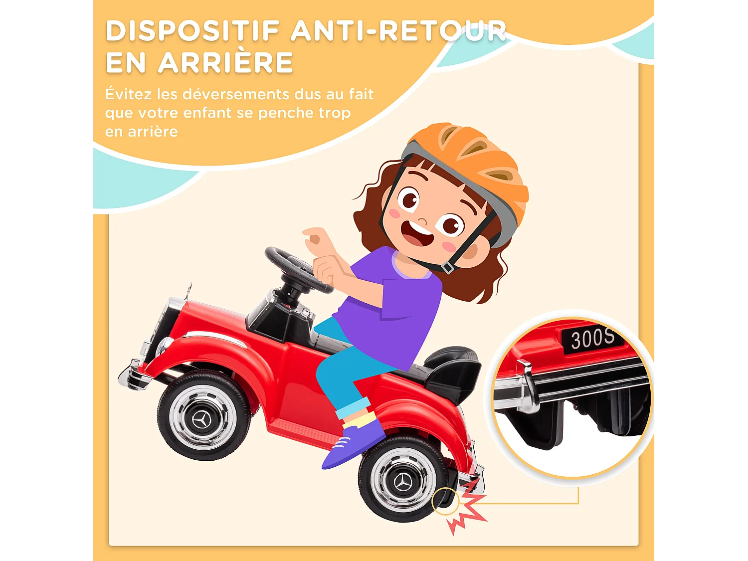 Porteur enfant voiture licence Mercedes-Benz 300S coffre butée arrière anti-basculement rouge