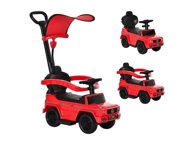 Porteur enfants voiture enfant multi-équipée 12-36 mois klaxon marche-pieds, garde-corps et ombrelle rouge