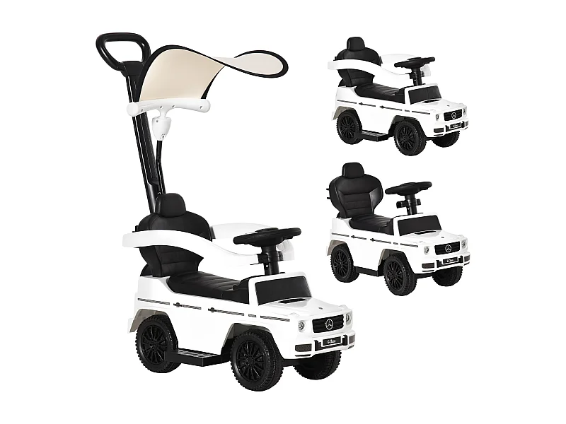 Porteur enfants voiture enfant multi-équipée 12-36 mois klaxon marche-pieds, garde-corps et ombrelle blanc