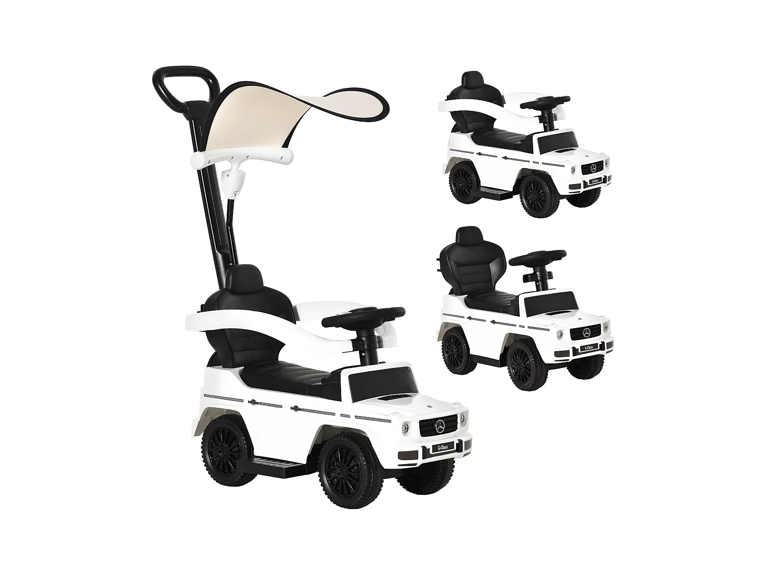 Porteur enfants voiture enfant multi-équipée 12-36 mois klaxon marche-pieds, garde-corps et ombrelle blanc