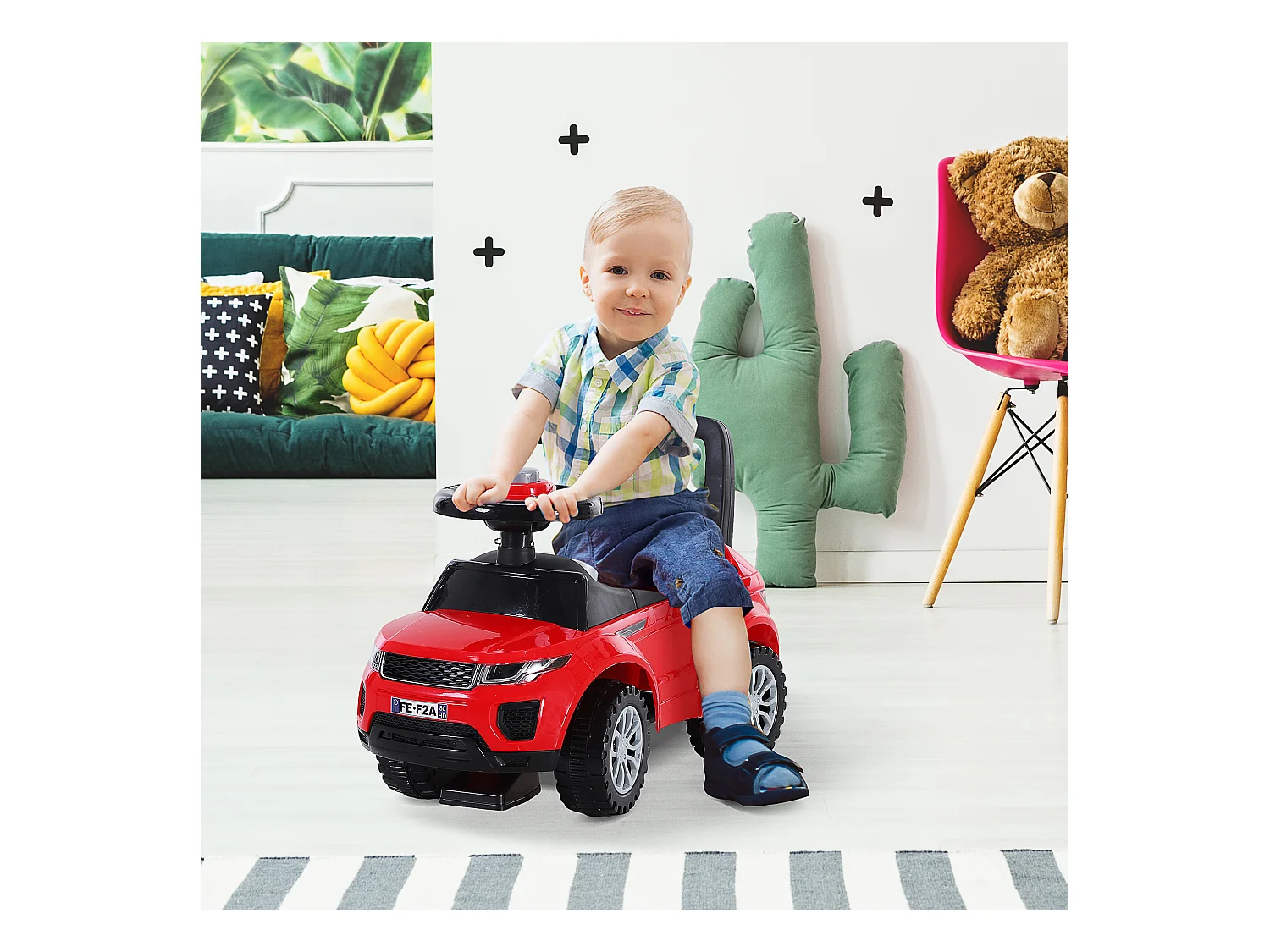 Porteur enfants voiture 12-36 mois coffre klaxon rouge