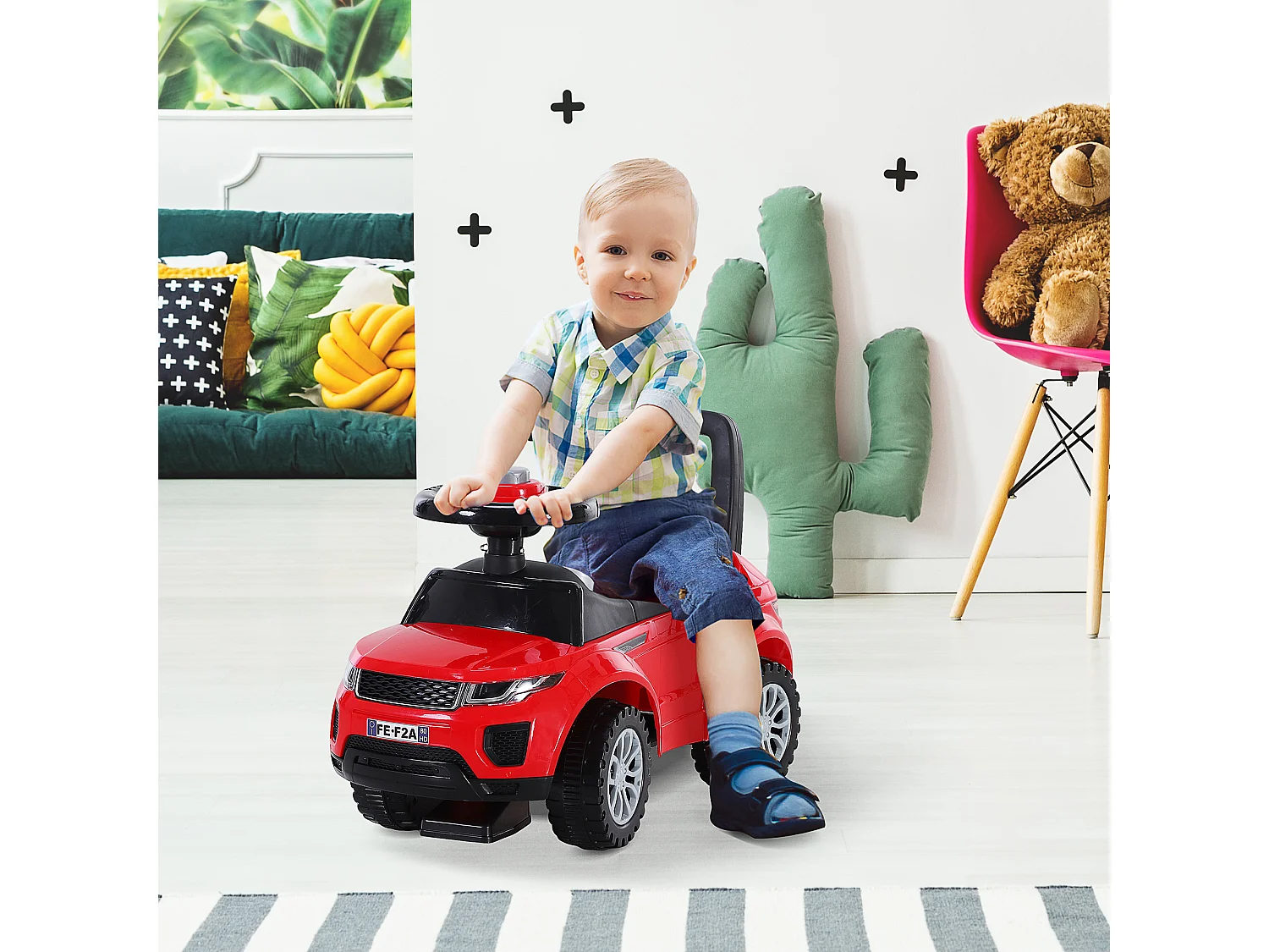 Porteur enfants voiture 12-36 mois coffre klaxon rouge