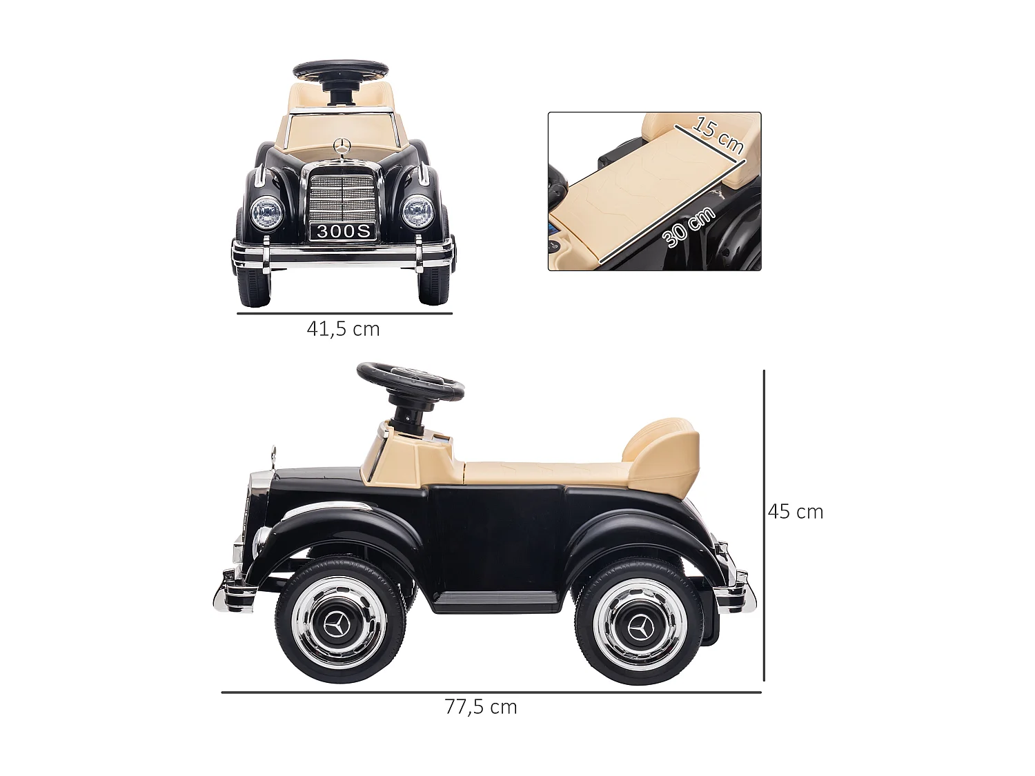 Porteur enfant voiture licence Mercedes-Benz 300S coffre butée arrière anti-basculement noir