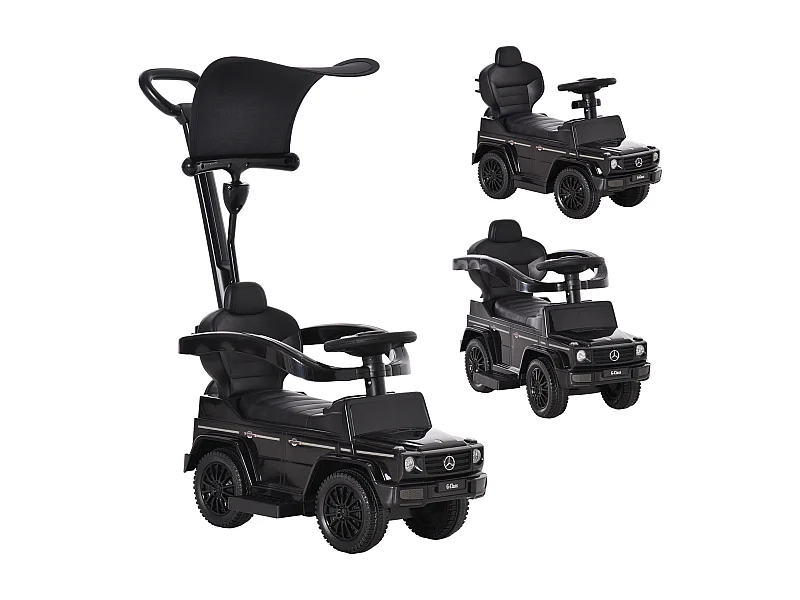 Porteur enfants voiture enfant multi-équipée 12-36 mois klaxon marche-pieds, garde-corps et ombrelle noir