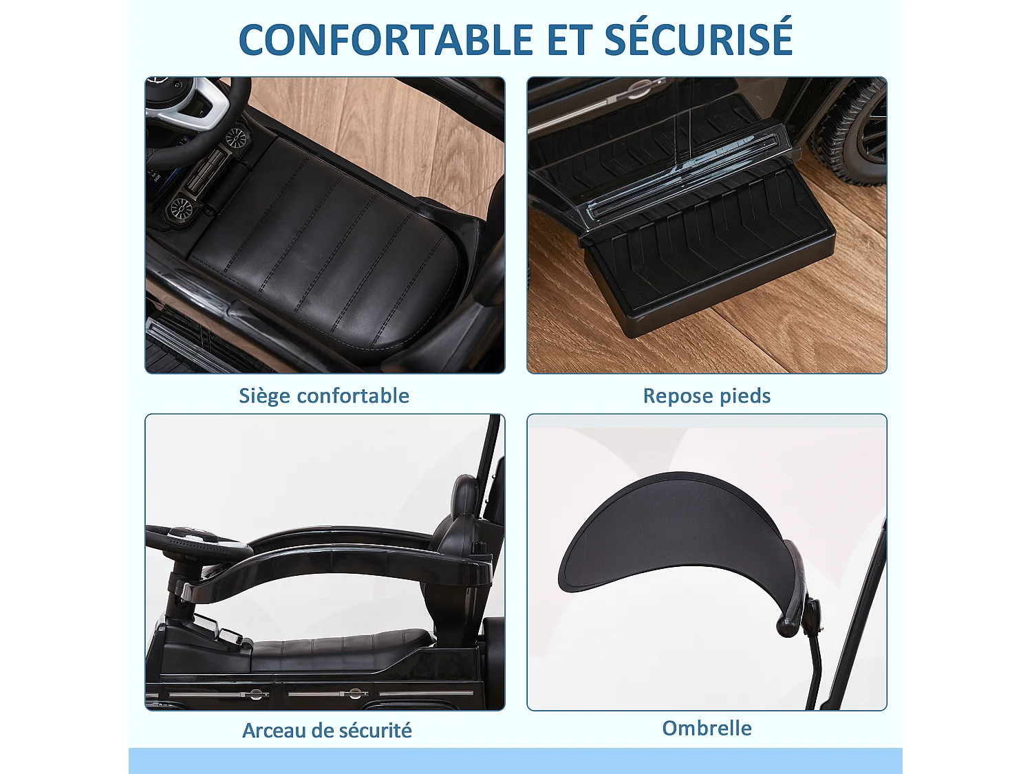 Porteur enfants voiture enfant multi-équipée 12-36 mois klaxon marche-pieds, garde-corps et ombrelle noir