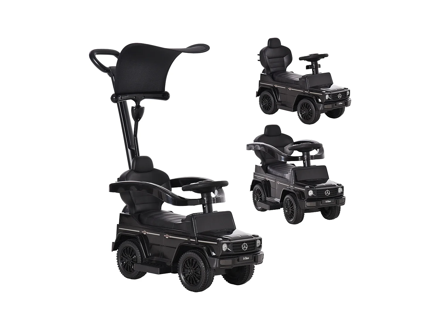 Porteur enfants voiture enfant multi-équipée 12-36 mois klaxon marche-pieds, garde-corps et ombrelle noir