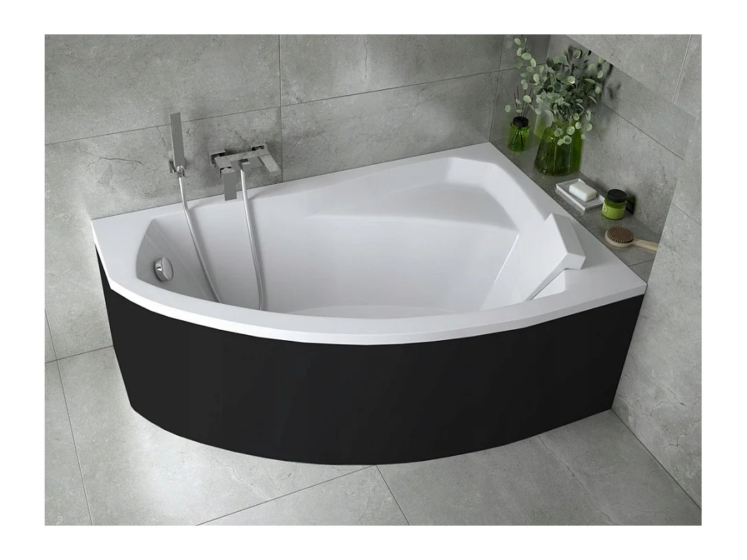Baignoire d'angle droit RIMA 130-140-150-160-170 cm avec tablier NOIR - Dimensions: 140cm