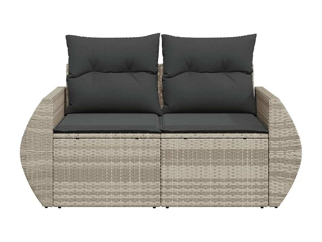 Canapé de jardin 2 places et coussins gris clair résine tressée