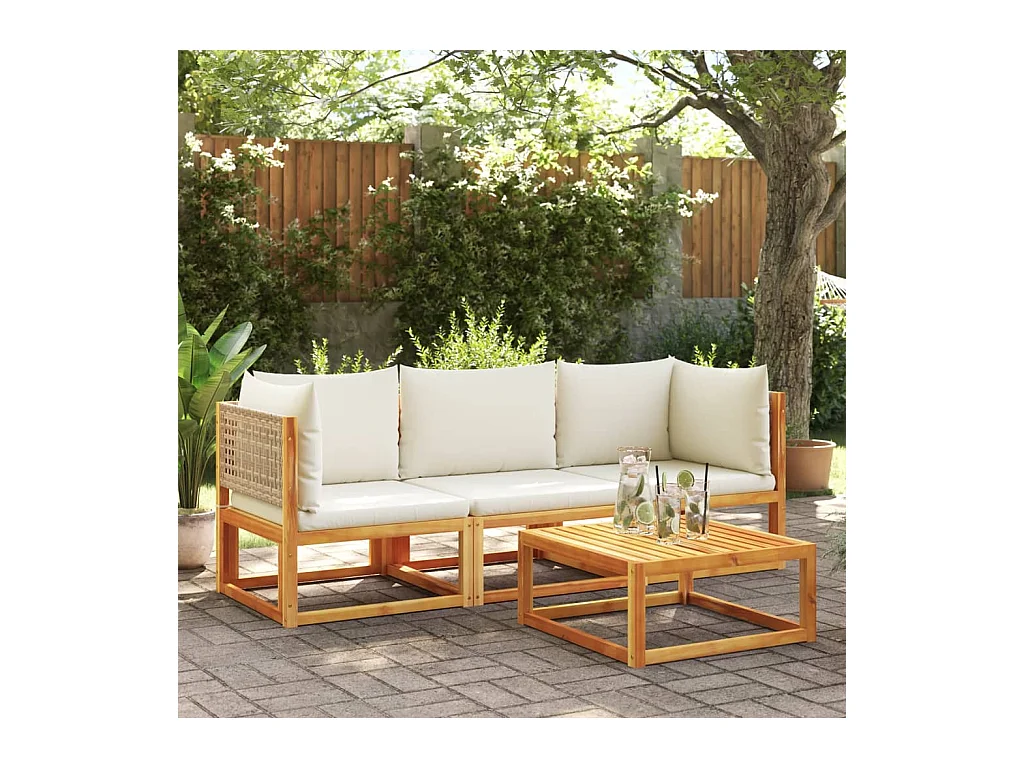 Canapé d'angle de jardin avec coussins bois massif d'acacia