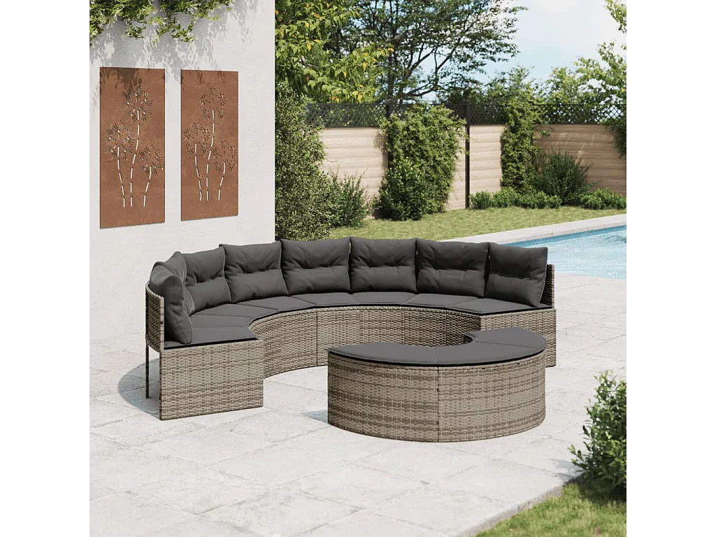 Salon de jardin 2 pcs demi-rond gris résine tressée