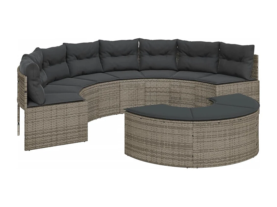 Salon de jardin 2 pcs demi-rond gris résine tressée