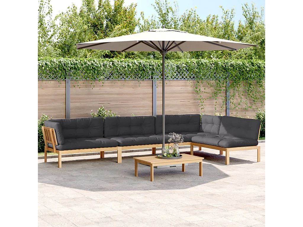 Salon palette de jardin avec coussins 5pcs bois d'acacia massif