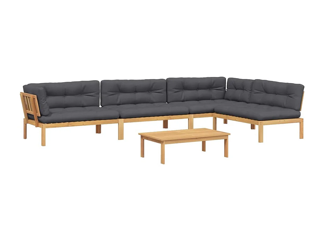 Salon palette de jardin avec coussins 5pcs bois d'acacia massif