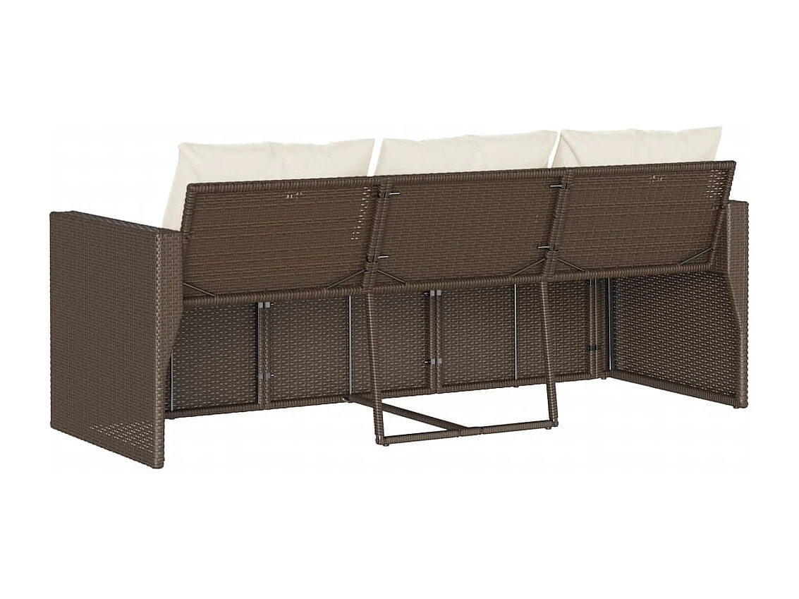 Canapé de jardin avec coussins 3 places brun résine tressée