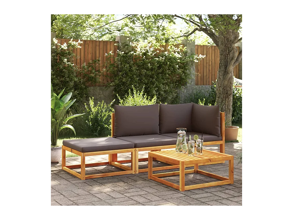 Mobile da giardino con 3 cuscini in legno massello di acacia