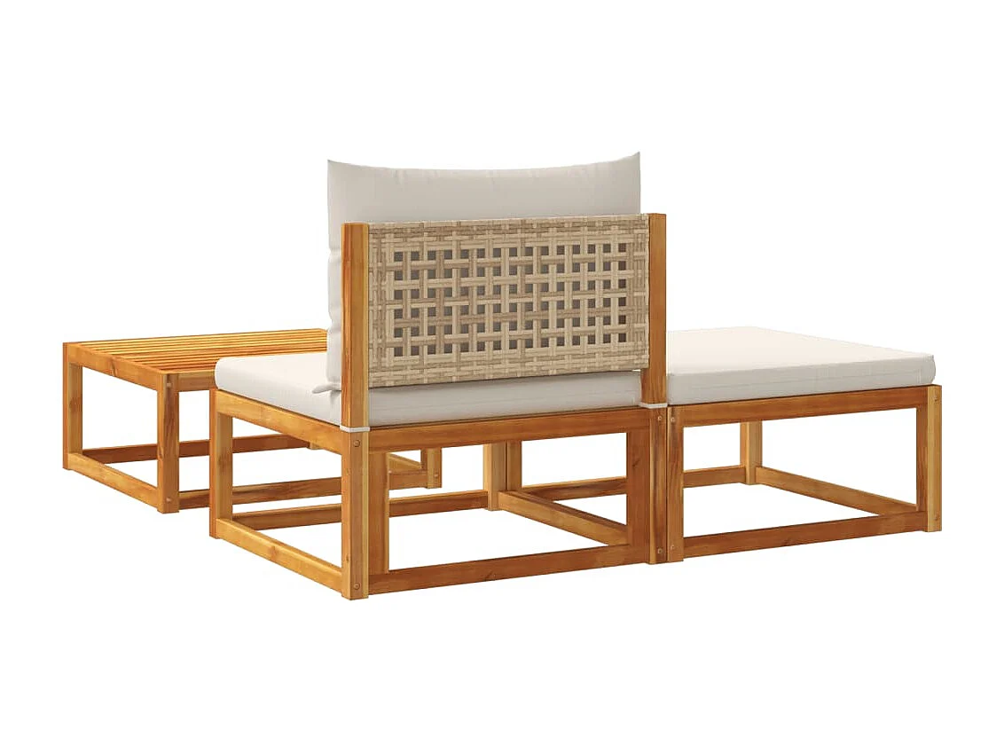 Salon de jardin avec coussins 3 pcs bois massif d'acacia