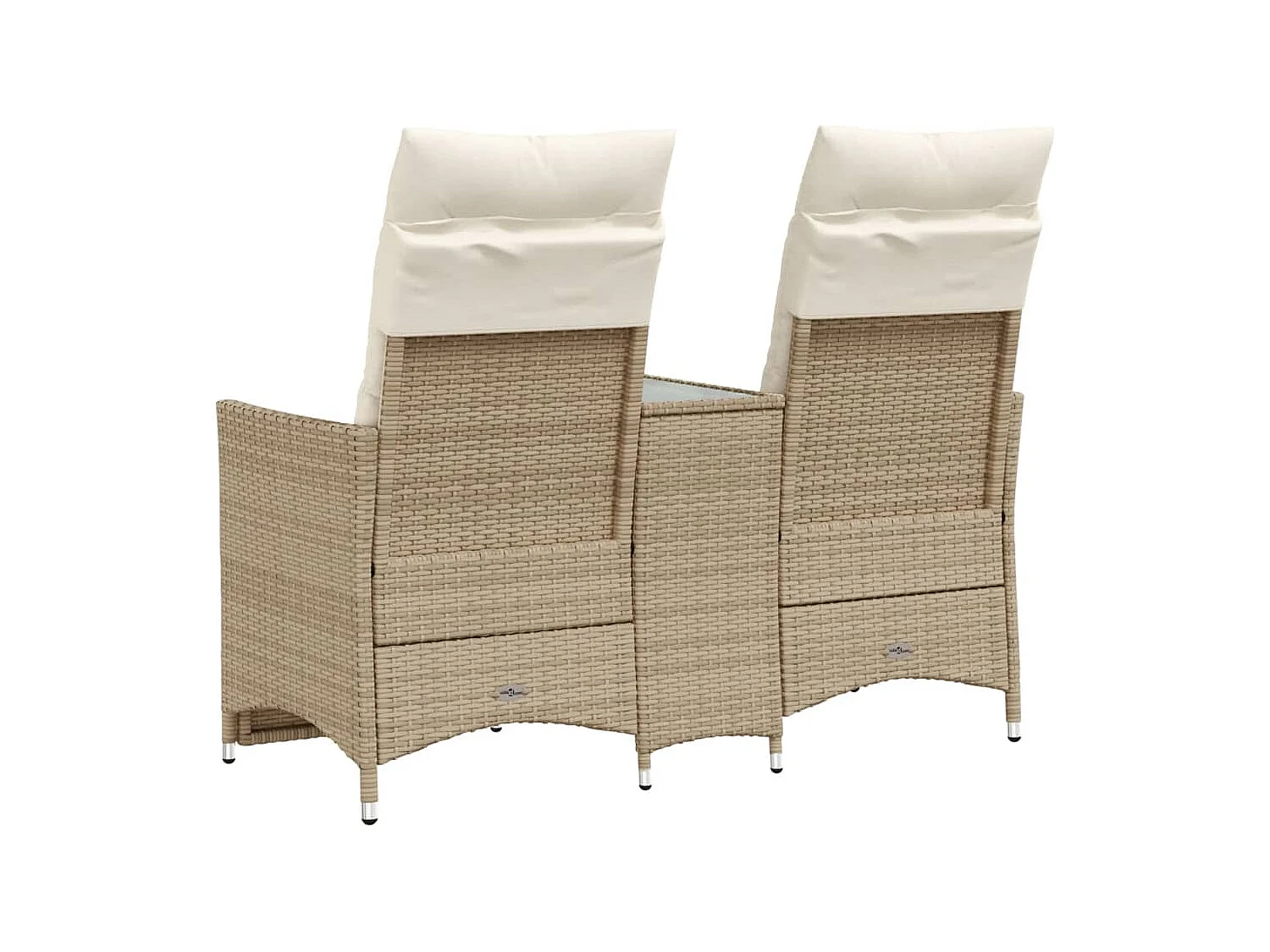 Canapé de jardin inclinable 2 places avec table beige rotin