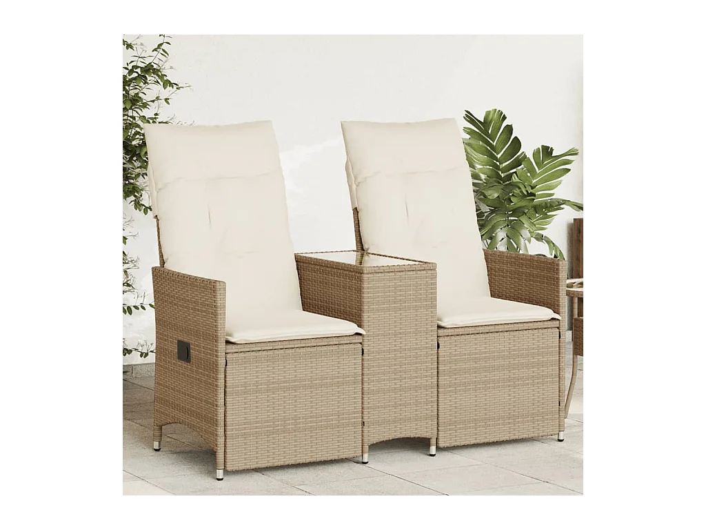 Divano da giardino reclinabile a 2 posti con tavolino in rattan beige