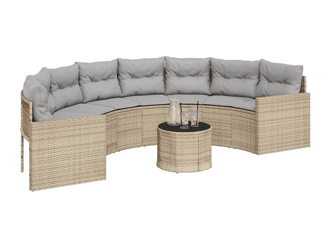 Cuscini tavolo per divano da giardino semitondi in resina intrecciata beige