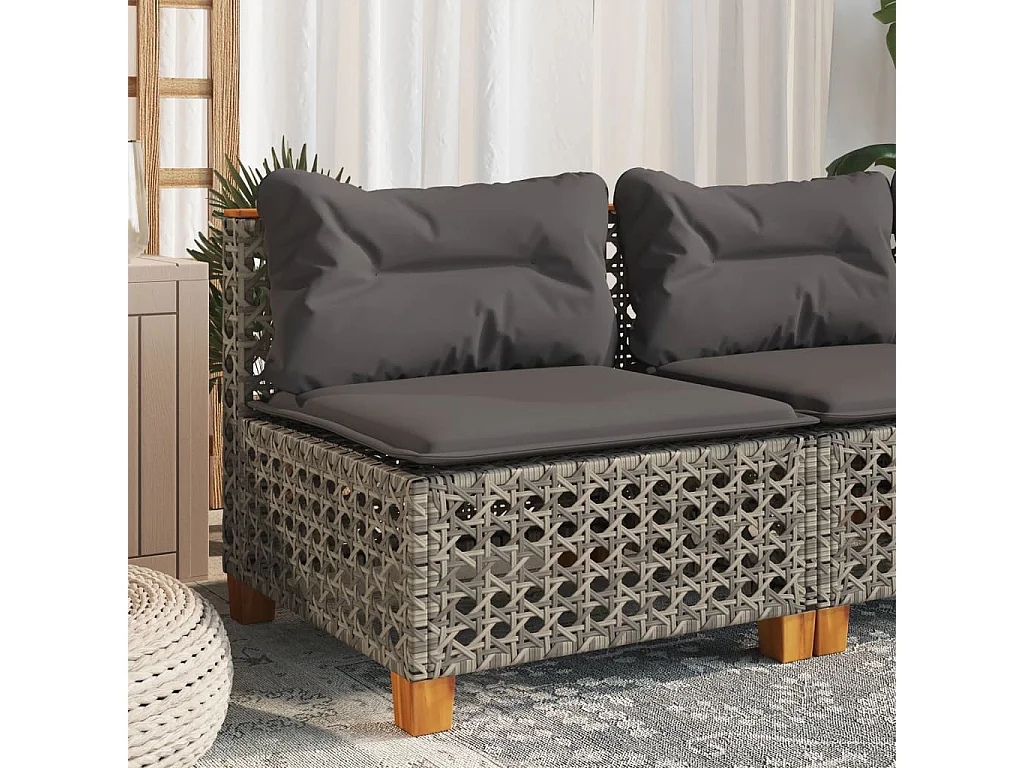 Divano da giardino senza braccioli con cuscini in resina intrecciata grigia