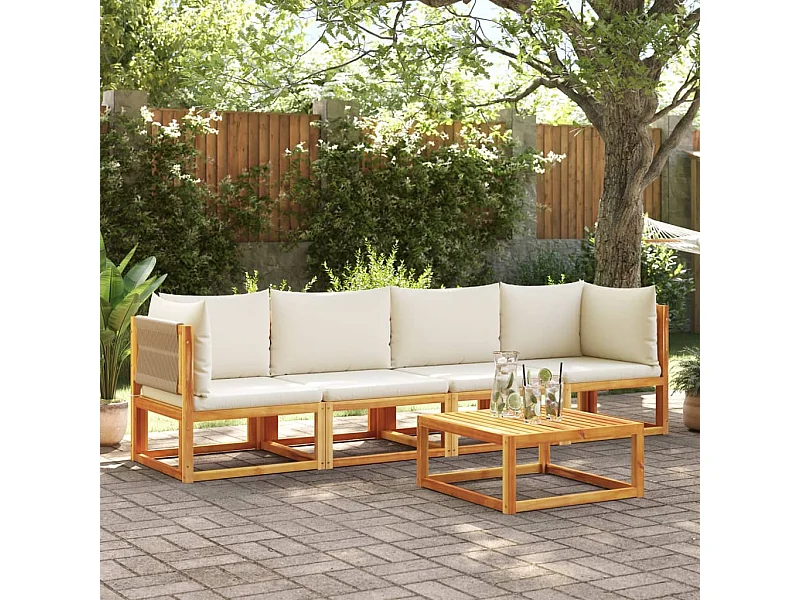 Muebles de jardín con cojines 4 piezas de madera maciza de acacia.