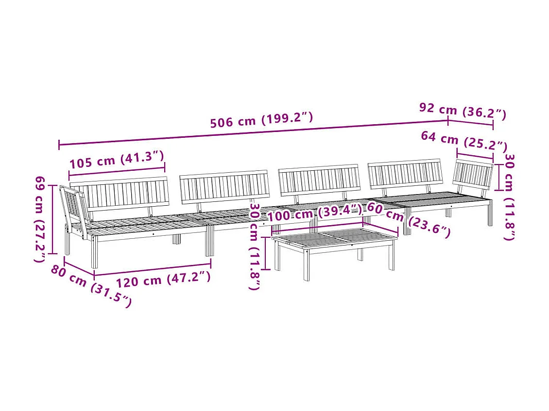Garten-Palettenlounge 5 Stück aus massivem Akazienholz