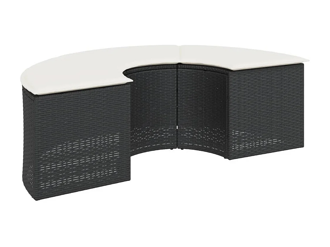 Salon de jardin 3 pcs demi-rond noir résine tressée