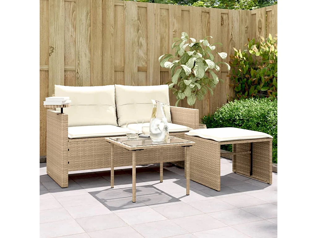 Muebles de jardín con cojines 3 piezas resina tejida beige