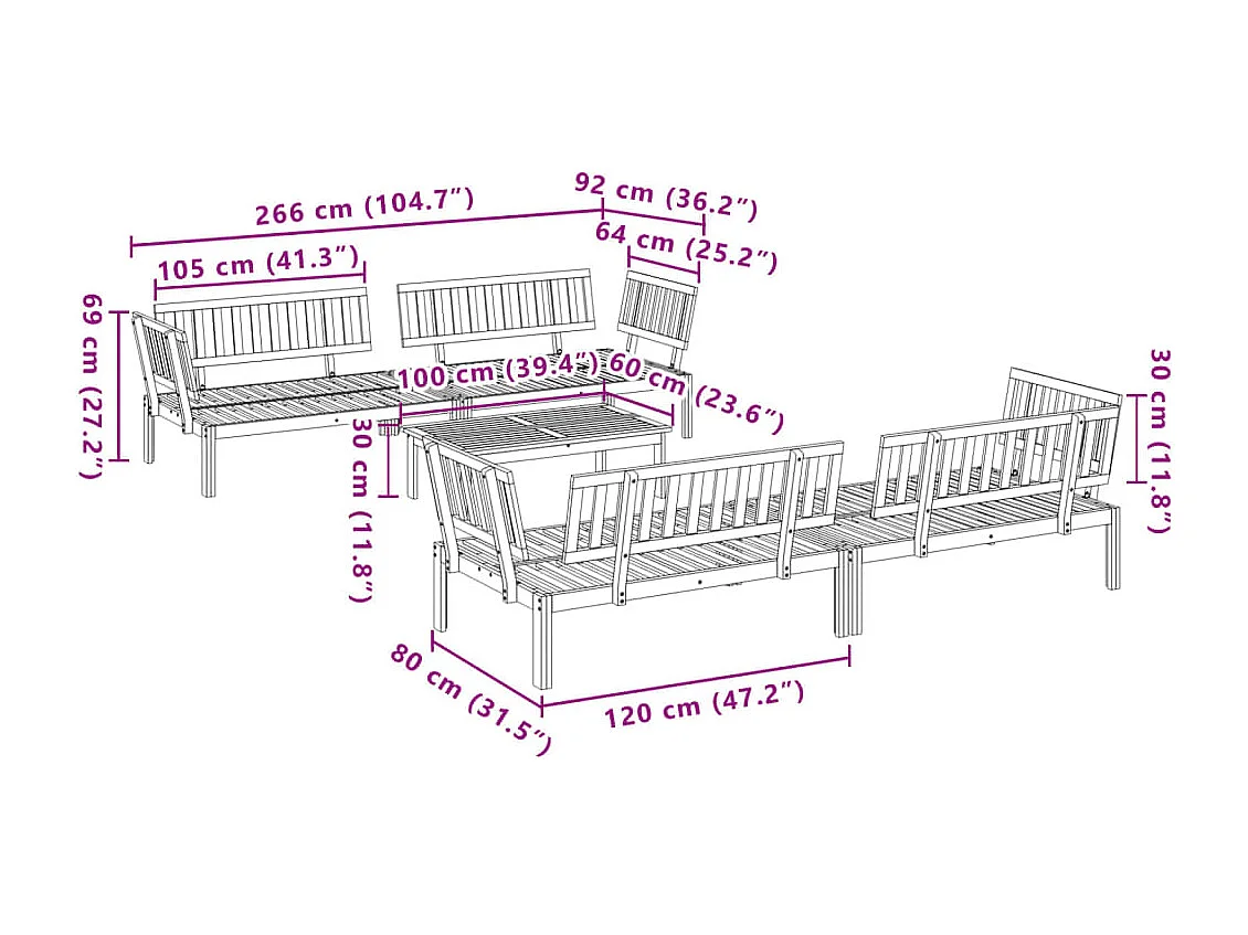 Salon palette de jardin 5 pcs bois d'acacia massif