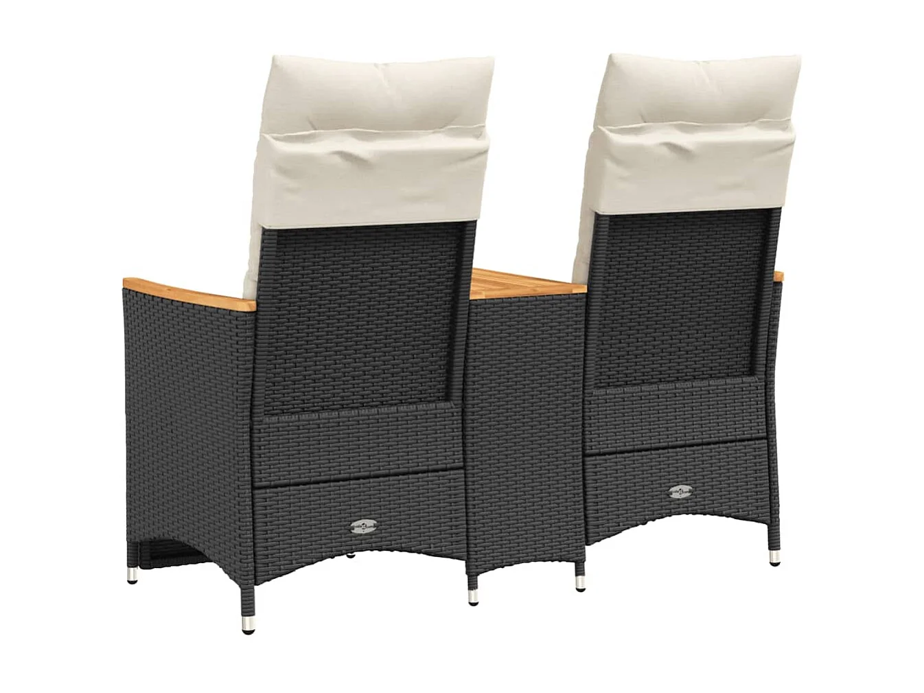 Canapé de jardin inclinable 2 places avec table noir poly rotin