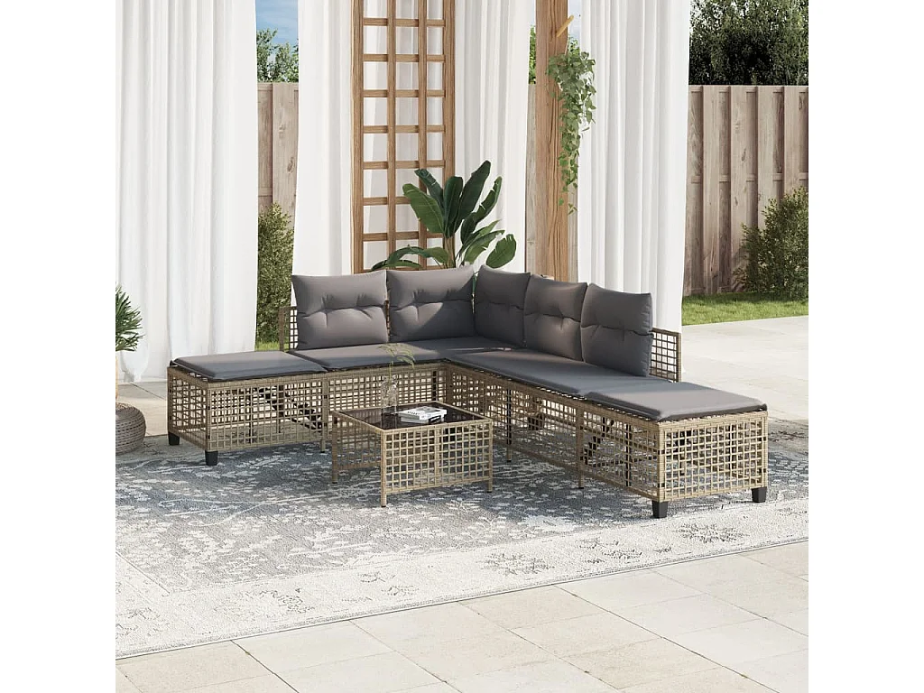 Salon de jardin d'angle avec coussins 3pcs mélange beige rotin