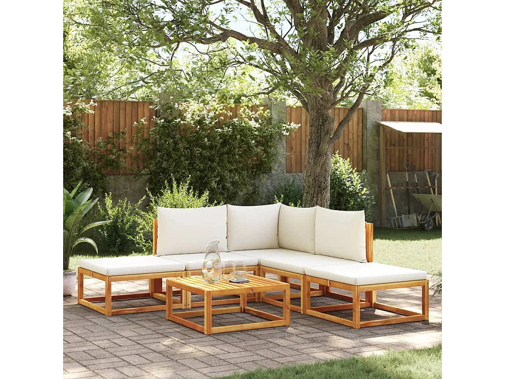 Salon de jardin avec coussins 6 pcs bois d'acacia solide