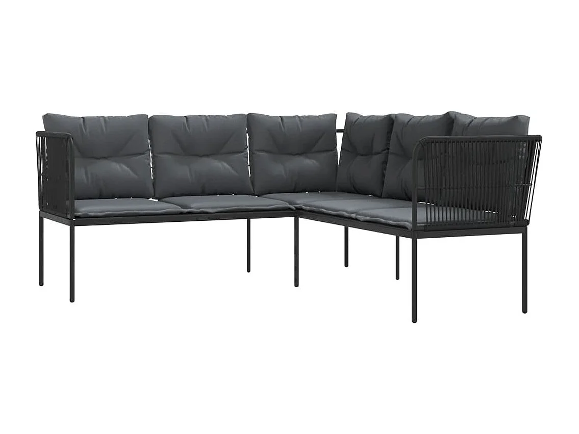 Canapé de jardin avec coussins forme de L noir acier textilène