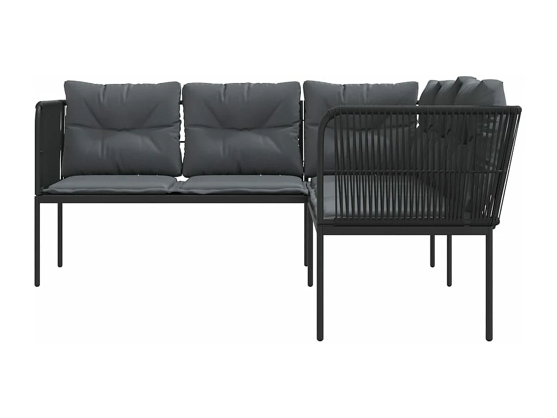 Canapé de jardin avec coussins forme de L noir acier textilène