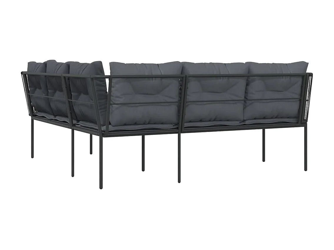 Canapé de jardin avec coussins forme de L noir acier textilène