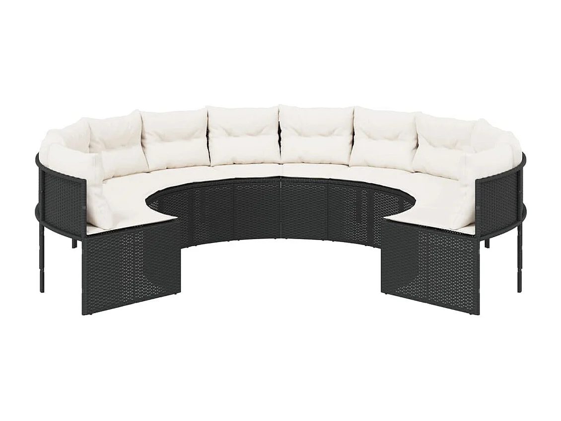 Canapé de jardin avec coussins rond noir résine tressée