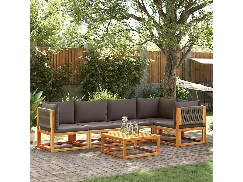 Salon de jardin avec coussins 6 pcs bois d'acacia solide