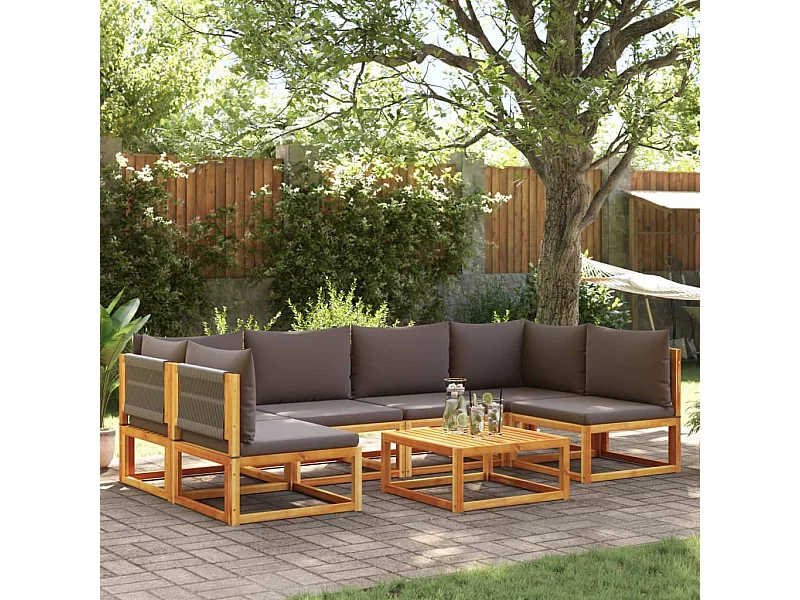 Mobili da giardino con cuscini 7 pezzi in legno massello di acacia