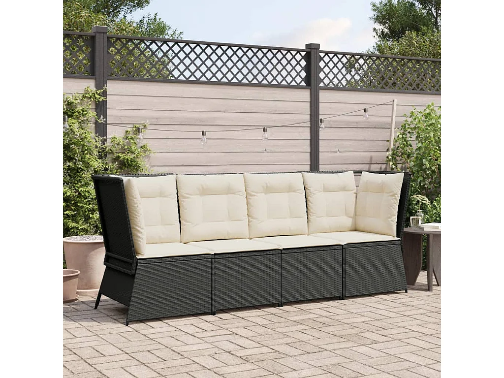 Canapé d'angle de jardin avec coussins noir résine tressée