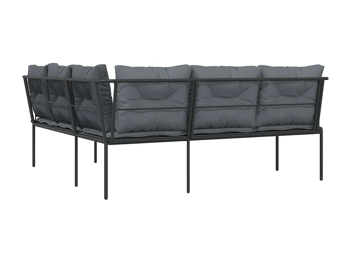 Canapé de jardin avec coussins forme de L noir acier textilène