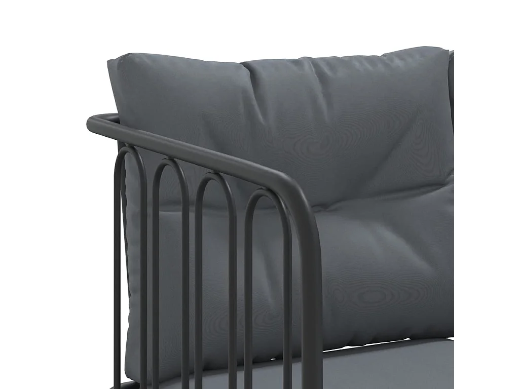 Canapé de jardin avec coussins forme de L noir acier textilène